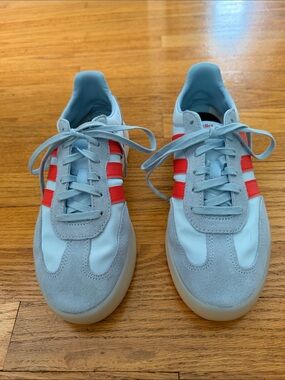 adidas Women's Light Blue Sneakers with Red Stripes